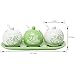 MyGift 7-oz Spice Jar Bowls, Ceramic Green & White Floral Botanical Motif Condiment Container Pots, Sauce Servers with Serving Spoons, Lids and Tray, Set of 3