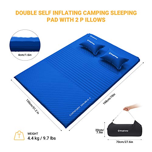 KingCamp Double Self Inflating Sleeping Pad for Camping 75D Sleeping Mat Queen Size Foam Camping
