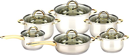 3416 Uniware 12pcs Stainless Steel Cookware Set with Ss Gold Plated Handle