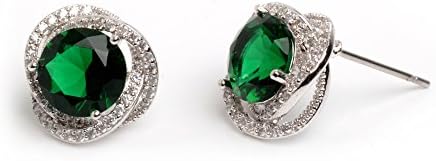 Helen Accessories - Accessories for women - Silver spiral crystal with green polished gemstone stud earrings - imitation gemstone used- suitable for all events and functions