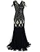 Women 1920s Flapper Cocktail Maxi Long Gatsby Evening Dress Mermaid Formal Gown (Black/Gold, S)