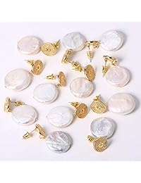 Pendientes de perlas cultivadas barrocas de agua dulce para mujeres y niñas, chapados en oro de 14 quilates