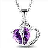 JQUEEN 1Pc Stylish Artificial Gem Love Heart Shape Pendant Chain Necklace Valentines Gift