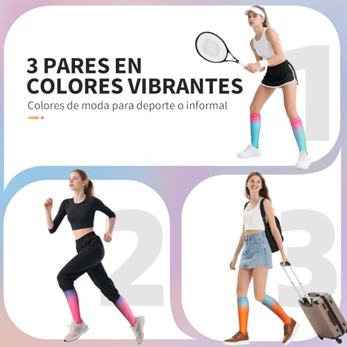 CAMBIVO Compression Socks Women Men 3 Pairs, Compression Socks 15-20 mmHg, Breathable Long Socks, Compression Socks for Sport, Running, Cycling, Traveling by Plane, Nurse, Fashion