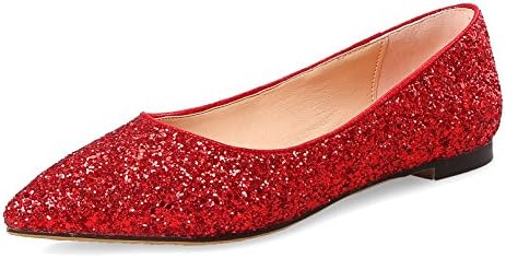 Aisun Women's Slip on Flats - Pointed Toe Comfort Low Cut - Sparkly Sequins Dressy Shoes