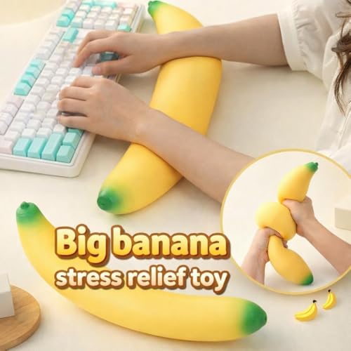 SLEEPHEAD® 18in Giant Banana Squishy, Jumbo Big Cute Realistic Banana Stress Ball Soft Squishys Slow Rising Stress Ball for Anxiety Stress Party Favors(Giant Banana)