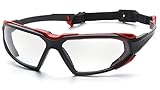 Pyramex Highlander Safety Eyewear, Black-Red Frame/Clear Anti-Fog Lens