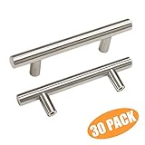 (30 Pack) Probrico 3 Inch Hole Centers Euro T Bar Cabinet Pulls Stainless Steel Kitchen Drawer Handles Satin Nickel Furniture Dresser Cabinet Hardware