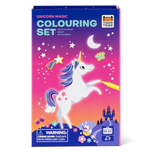 Tiger Tribe Coloring Set - Unicorns, Activity Set for Kids, incl. Stickers & Markers Portable Storage Box, Perfect for Travel, Great Gift