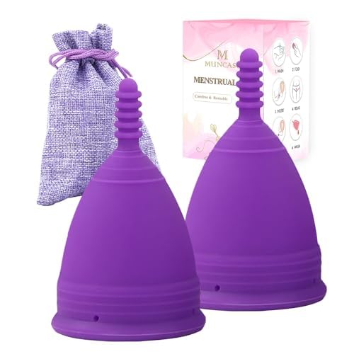 M MUNCASO Soft Menstrual Cups, 2Pcs Reusable Period Cup Most Comfortable Period Cups for Women Super Soft and Flexible Best Sensitive Cup with Size Small and Large (Purple, L)