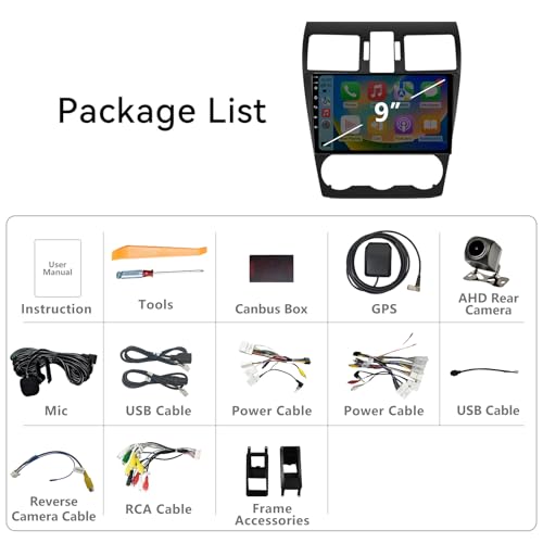 Android 13 Car Radio Stereo Compatible with Subaru Forester WRX Impreza 2013 2014 2015 with Carplay/Android Auto, 2+64G 9 Inch Car Head Unit with GPS Navigation, Mirrorlink, Backup Camera