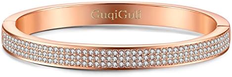 GuqiGuli Pave Swarovski Elements Crystal Oval Bangle Bracelets with Silver/Gold/Rose Gold Plated, 7.4''