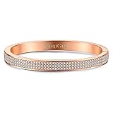 GuqiGuli Pave Swarovski Elements Crystal Oval Bangle Bracelets with Silver/Gold/Rose Gold Plated, 7.4''