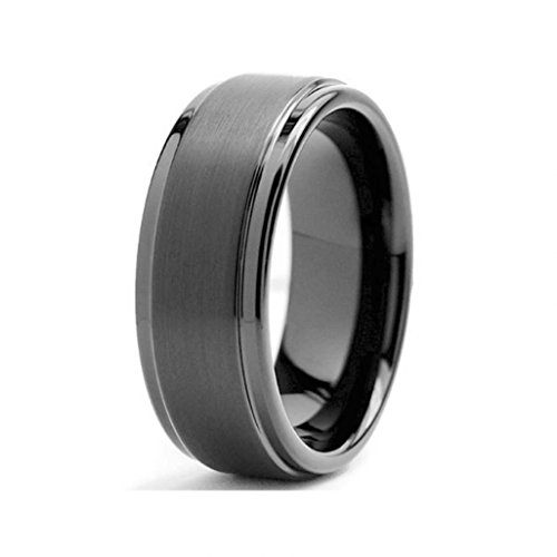 8MM Black Tungsten Carbide Ring Bezel Setting for Mens Band Brushed Finish (10)
