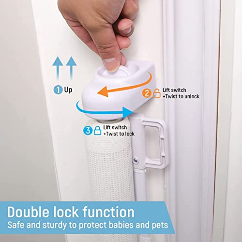 AM ANNA Retractable Baby Pet Gate for Stairs, Mesh Dog Gate for House Doorways Hallways, 33" Tall Extra Wide Child Safety Gate for Kids Pets, Indoor and Outdoor (White, 33x59 Inch)