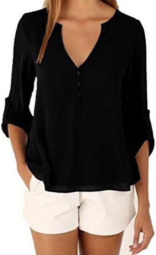 Beautyart Chiffon Blouse Shirt Fall Deep V Neck Buttoned Back High Low Asymmetric Loose Casual 2016 Women Top