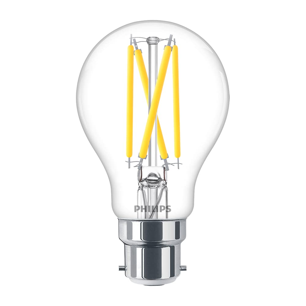 PHILIPS Master Value 5.9W (Replaces 60W) A60 LED, Dim Tone 2200K - 2700K, Warm White, B22 Bayonet, Clear Lamp, UK (1)