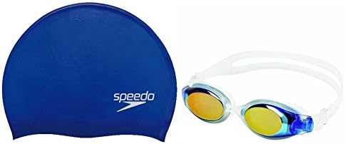 Speedo Hydrosity Mirrored Swim Goggle With Silicone Solid Swim Cap Blue/Blue