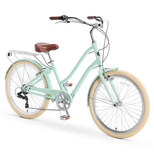 A/O Frida Women’s Bicycle 7-Speed Step-Through Touring Hybrid Bike, Mint Green