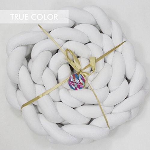 LOAOL Baby Crib Bumper Knotted Braided Plush Nursery Cradle Decor Newborn Gift Pillow Cushion Junior Bed Sleep Bumper (4 Meters, White) - Thumbnail 6