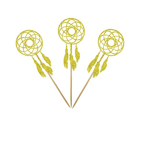 image for MUMULULU 24 Pcs Gold Glitter Dream Catcher Cupcake Toppers for Kids' P