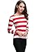 HuHot Women's Long Sleeve Boat Neck Striped Relax Fit Tee Shirts Large HS6447-5, Red