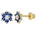 Gold Plated Navy Blue and Clear CZ Flower Safety Screw Back Earrings for Children 5mm - Floral Earrings for Infants, Toddlers, and Little Girls - Safe for Kids with Sensitive Ears