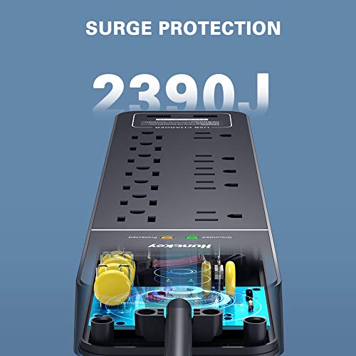 12 Outlets Power Strip Surge Protector 2 USB Ports 5V/2.4A, Huntkey 6-Foot Heavy Duty Extension Cord, SMC127 - Image 3