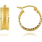 Gold Satin Finish Sparkle Cut Hoop Earrings for Women | 10K or 14K Yellow Gold