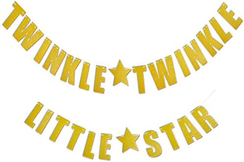 Twinkle Twinkle Little Star Letters Glittery Gold Banner for Baby Shower