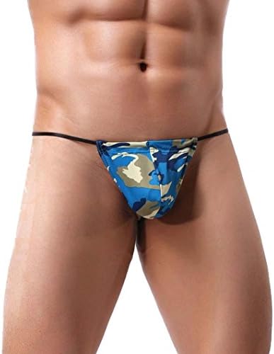 Srogem Mens Lingerie Men's G-String Leopard Print Thong Comfort Hot Low Rise Underwear (L, Blue)