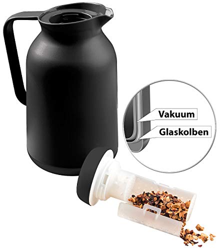 Rosenstein & Söhne Thermo Teekanne mit Sieb: 2in1-Vakuum-Isolierkanne für Kaffee und Tee, mit Teesieb, 1 Liter (Tee Isolierkanne mit Sieb, Isolier Teekanne mit, Trinkflasche mit Tragegriff) – Bild 3