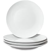 Miicol Ceramic Dinner Plates Set of 4, Large Salad Plate 10.5 inch, White Flat Dish, Porcelain Serving Dishes for Pasta, Steak, Dessert, Microwave and Dishwasher Safe, Scratch Resistant