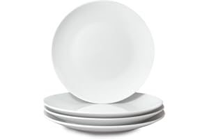 Miicol Ceramic Dinner Plates Set of 4, Large Salad Plate 10.5 inch / 27 cm, White Flat Dish, Porcelain Serving Dishes for Pas