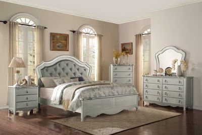 Terzo 5 Piece Shagreen Embossed Queen Bedroom Set in Grey Champagne