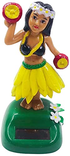 Joylern Solar Bobble Shaking Head Dancing Toy Hawaiian Beach Girl Figure Statue Car Dash Board Ornaments for Car Vehicle Decoration - Yellow
