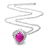 Eudora Harmony Bola Angel Wing Heart Cage Musical Chime 20mm Pendant Necklace,30'' Chain Deep Pink