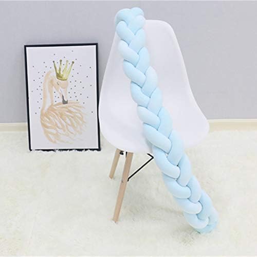 Baby Braided Crib Bumpers Long Knot Pillow Cushion,Nursery Bedding Cot Safety Fence Stroller Bumpers Room Decor (Blue, 400CM)