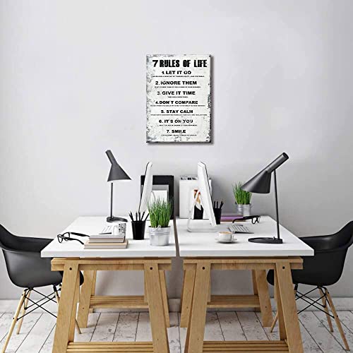 Motivational Canvas Wall Art inspirational 7 Rules of Life positive quotes wall decor office posters for boy room bathroom classrooms framed prints Ready to Hang Home 11x15 Inches