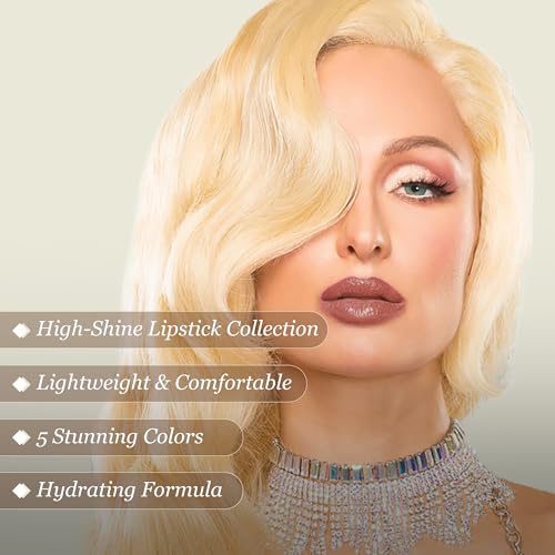 Paris Hilton High-Shine Lipstick Collection - Lip Makeup with Pink & Red - Glossy All Day Wear Creamy Lipstick - Lightweight, Long Lasting, Waterproof,Smudge Proof Lip Color for Women - 5 pcs Gift Set