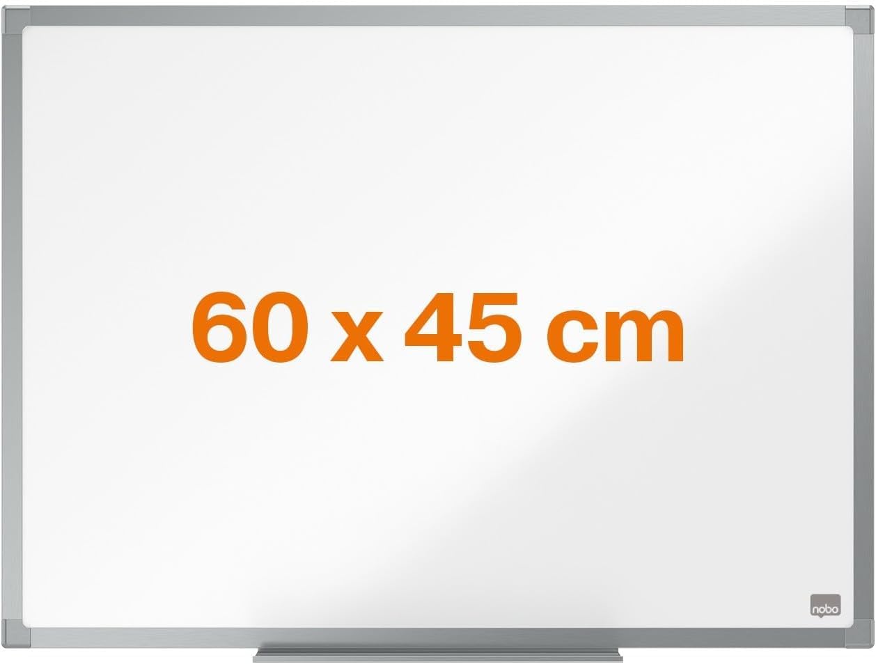 Nobo Steel Magnetic Whiteboard, 600 x 450mm, Aluminium Trim, Corner Wall Mounting, Includes Whiteboard Pen Tray, Essence Range, 60 x 45cm, White, 1905209