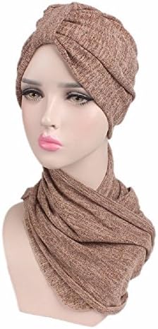 Women Multi Function Soft Cotton Stretch Turban With Head Wrap Long Scarf Tie (Khaki)