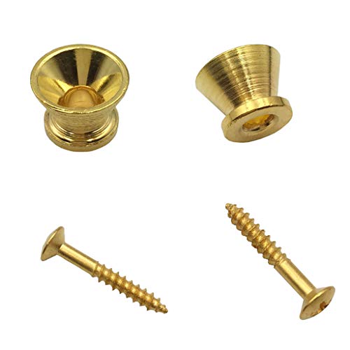 Pakala66 Metal Strap Lock Buttons End Pins with Mounting Screws For Electric Acoustic Guitar, Bass, Ukulele Pack of 10-Gold