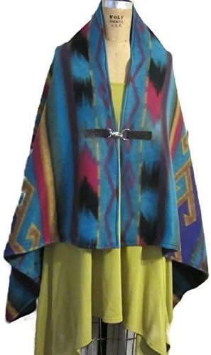 Blanket Poncho Shawl Turquoise Blue Aztec Southwestern Style