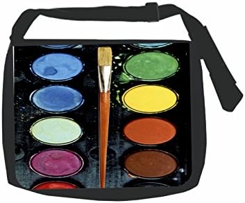 Watercolor Paint Palette Print - Black School Shoulder Messenger Bag & Pencil Case Set