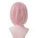 aiyaya Short Bob Wig Bangs - Bob Synthetic Wig For Women Cosplay Costume, Natural Hair Lolita Wig with Wig Cap (Pink)