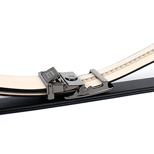 Anthoni Crown designer men`s leather belt black color classic design with black metallic automatic buckle 1,4" width 38"-46" lengths/37D10 (40)