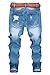 Men's Distressed Moto Biker Jeans Straight Slim Fit Denim Pants - Ankle Length (US W34=Tag36(Asian Size), Light Blue)