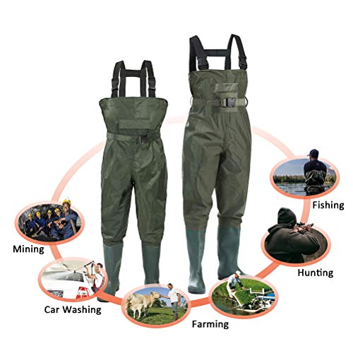 Kingdom Chest Waders Waterproof - Hunting & Fishing Waders with Neoprene Boots, Nylon and PVC Insulated Material (Green, M13/W15)