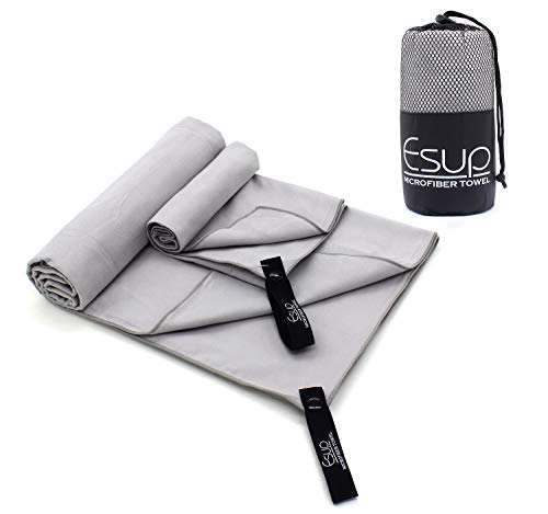 Esup 2 Pack Microfiber Towel XL Quick Dry Micro Gym Towels (60 Inch X 30 Inch) with Hand/Face Towel (24 Inch X 15 Inch) & Mesh Carry Case for Swimming Pool Camping Travel Sports Yoga and Pilates - Thumbnail 6